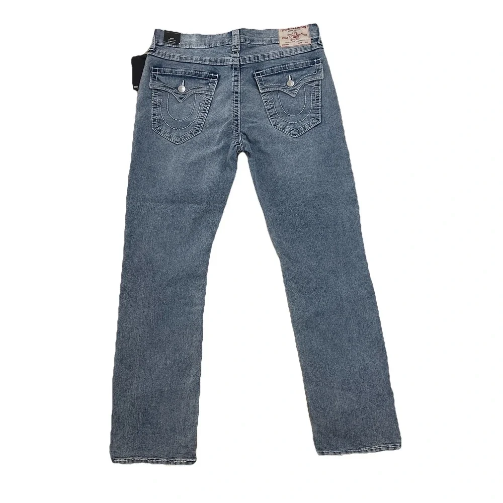 True Religion Jeans Ricky Big T‎ Flap Straight Men's 32x34 Light Wash Blue Denim